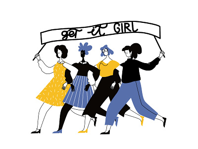 Diverse women standing together -female characters adobe illustrator animation app character design flat illustration line art vector
