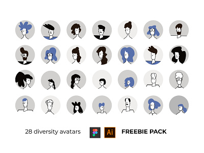 Diversity Avatars in Outline + Flat style adobe illustrator avatars character flat flatdesign icons illustration line line art outline ui