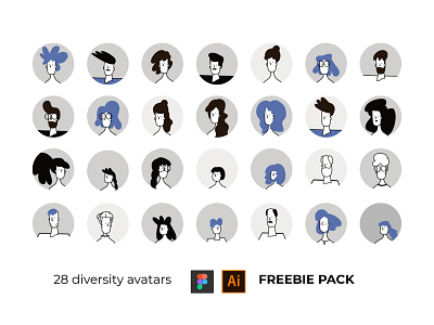 Diversity Avatars in Outline + Flat style