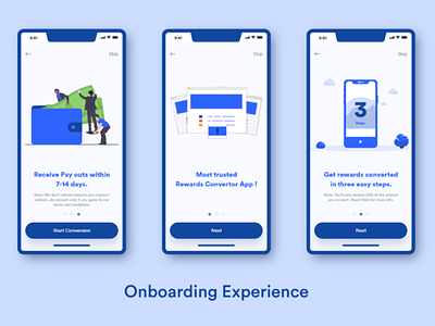 Onboarding Experience for Rewards Convertor App android appdesign design flat ios modern onboarding onboarding experience redesign uidesign uiux uxdesign