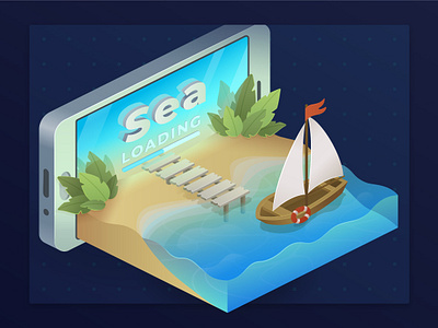 SEA 3dillustration beach boat illustration isometric illustration phone sea shallow vector vector artwork