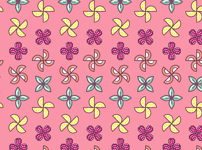 Modern Fruit Pattern - Lemon, Raspberry, Peach, and Mint fruit fruit icon fruit pattern lemon mint leaves peach raspberry vector illustration