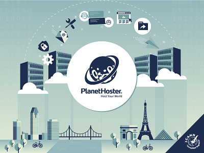 Illustration Data Centers blue cloud flat design hosting icons montreal paris