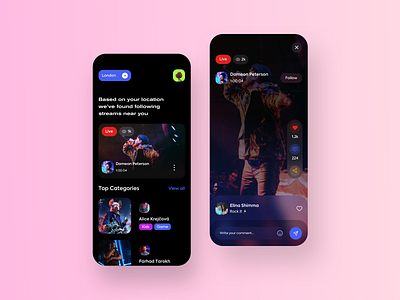 Live Streaming App Concept app dark design game iphonex live minimal mobile music product design streaming trending twitch ui uidesign userinterface uxui video streaming