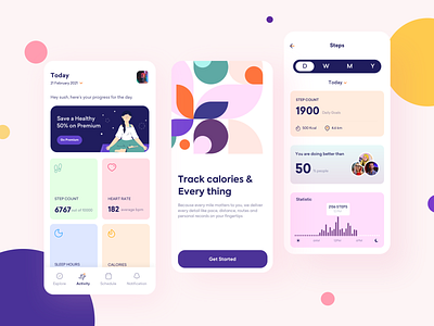 Fitness app Concept app calories clean color design fitness gym minimal mobile product design tracking ui uidesign userexperiencedesign userinterface ux uxui workout