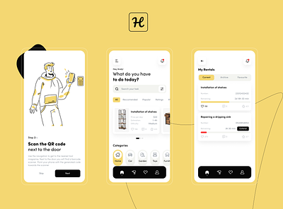 Toolkit rental app concept clean design draft figma graphic design il illustration mobile mobile app rental ui ui design ux yellow