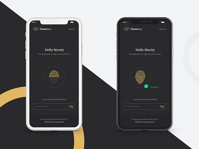 Theatre app - iPhone x app design data fingerprint ios iphone x luxury app screen unlock theatre ui design