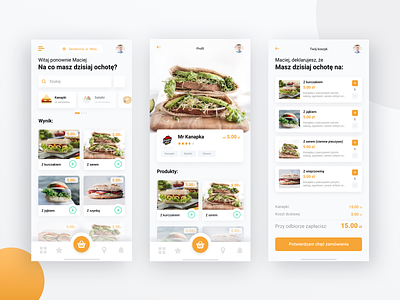 Mr Kanapka - food delivery mobile app v.0.2 burger app clean design food food delivery app minimal app mobile application mobile cart orange app order pan kanapka sandwich ui design