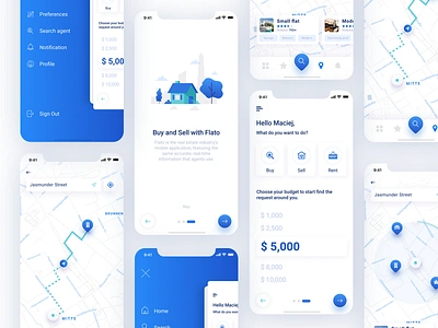 Flato - Real estate mobile app blue design figma illustration ios ios design iphone iphone x mobile app mobile map real estate ui