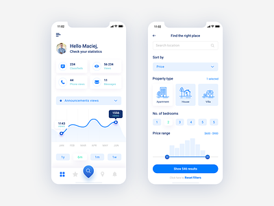 Flato - Real estate mobile app statistics and filters blue blue app chart design figma filters ios iphone iphone app mobile app mobile app charts real estate statistics ui ui design ux