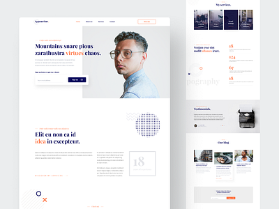 Typewriter landing page blue landing design figma freelancer landing landing page landing page ui minimal personal personal blog typography ui uiux ux webdesign website