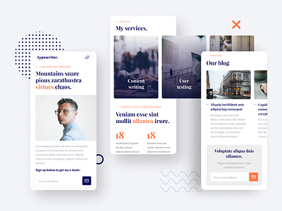 Typewriter landing page - mobile version article creative design figma figmadesign landing page mobile article mobile blog newsletter personal blog reading type typogaphy ui ux webdesign wordpress blog