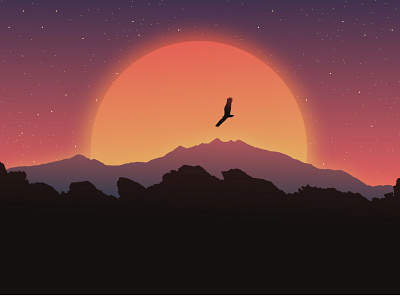 Glide adventure bird design eagle fly flying illustration label mountains sky star starry sky sunrise sunset utah vector