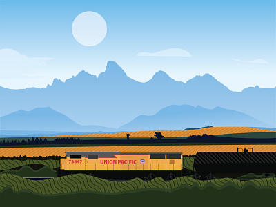 Train adobe adventure design farm idaho illustration label mountains tetons train union pacific utah vector
