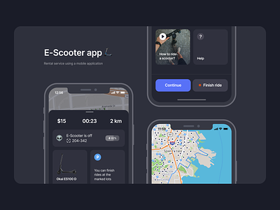 🛴 E-Scooter app | IOS App Design for Rent Scooters android app app design app store apple application bike cta design e scooter free ios mockup rent rental route scooter ui design