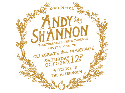 Andy & Shannon design floral hand drawn illustration invitation minnesota type typography wedding woodcut wreath