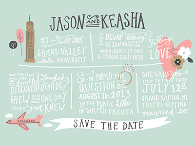 Finished Save the Date design illustration save the date timeline typography wedding