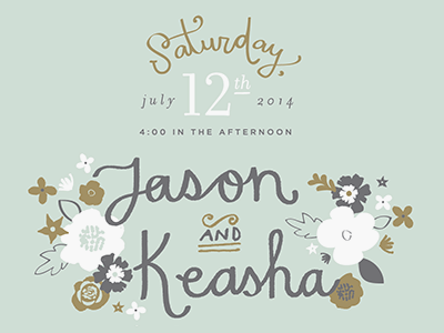 Jason & Keasha Invitation Detail design floral hand drawn illustration invitation print screen print stationery type typography wedding
