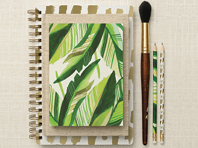 Mara-Mi Havana Palm Collection gold journal notebook palm pattern print. stationery surface art surface design