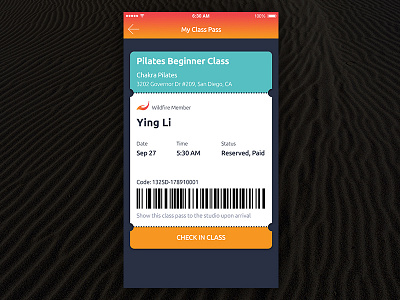 Wildfire Life Fitness Class Pass ui ux