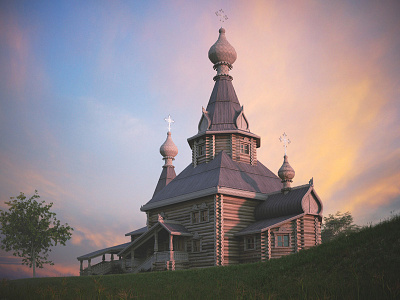 Wooden church in russian style: render 2 3d church render