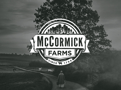 McCormick Farms badge banner cow farm logo pine trees vintage wip