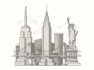 New York Illustration bridge chrystler drawing empire state building flatiron illustration line new york nji media
