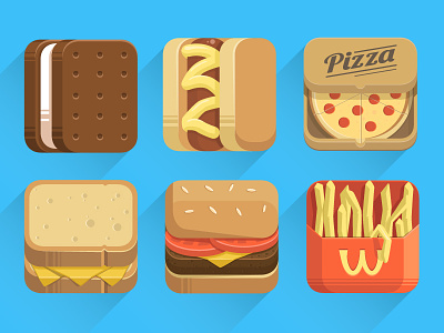 More Food Icons (.ai attached) americana angular shadows cheeseburger food grilled cheese hot dog ice cream sandwich icon illustration ios trendy trendy shadows