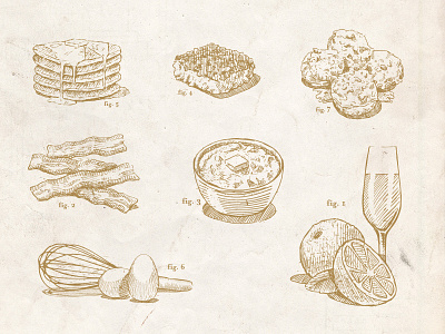 Brunch Dribbble bacon breakfast eggs illustration mimosa pancakes vintage