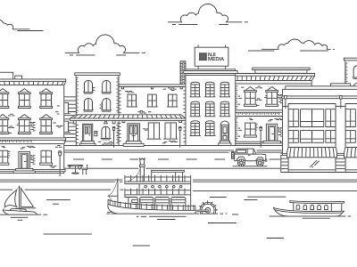Alexandria buildings ferry illustration line nji njimedia river steam boat vector