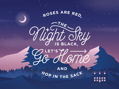VDay Card illustration night sky type typography valentine valentines day