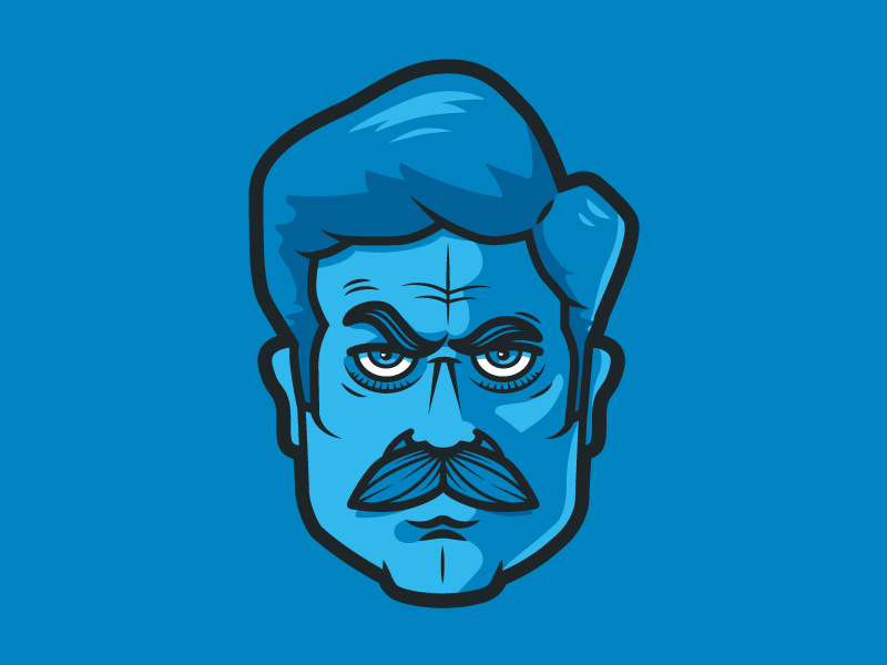 Ron Swanson parks and rec parks and recreation blue eyebrows mustache sticker line illustration ron swanson
