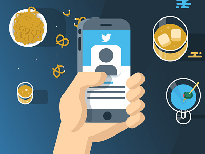 Think before you Tweet drinks flat gradient illustration infographic iphone phone pretzels tweet twitter
