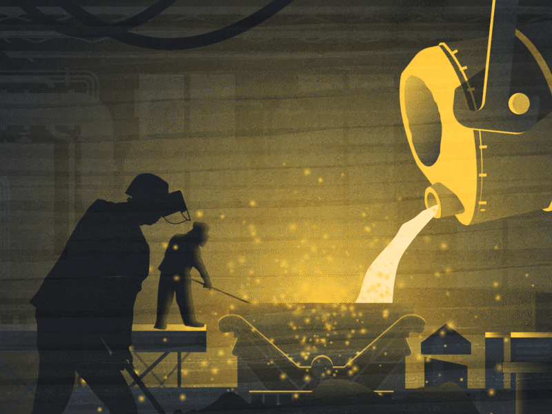Steel Factory animation factory gif illustration molten sparks steel worker