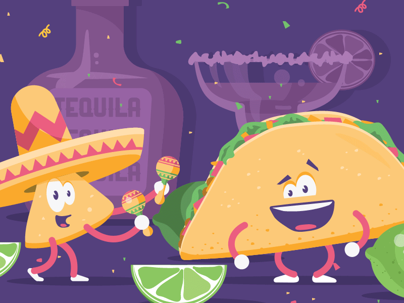 let's taco 'bout tequila animation chip cinco de mayo gif illustration maracas motion sombrero taco tequila