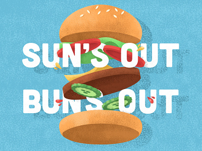Sun's Out, Buns Out bun burger cheeseburger food fourth fourth of july hamburger illustration july fourth sun texture