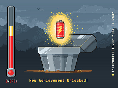 Achievement Unlocked 16 bit 8 bit bit chest game glow illustration jolt jolt cola low res pixel soda