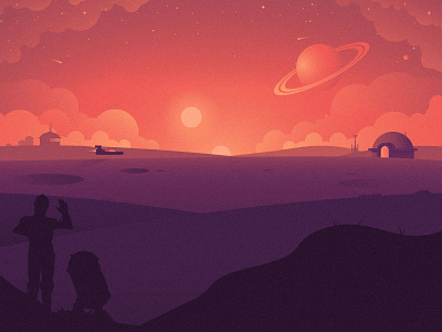 Tatooine c3po desert hope illustration r2 speeder star wars sun sunset tatooine