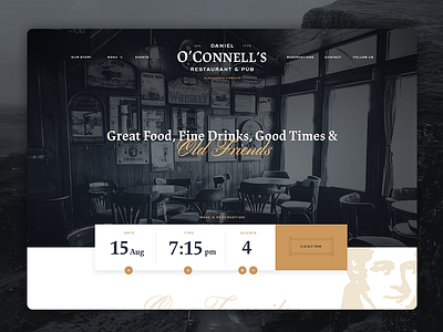 O'Connell's WIP alcohol beer drinks food irish pub reservation reserve ui web website
