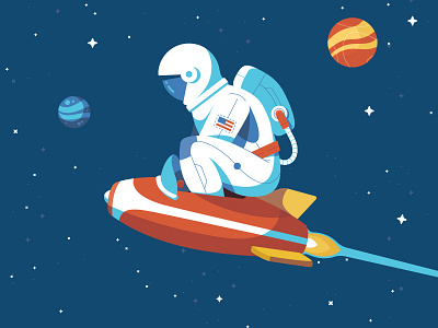 Rocketman astro astronaut explore illustration interstellar planet space spaceship stars