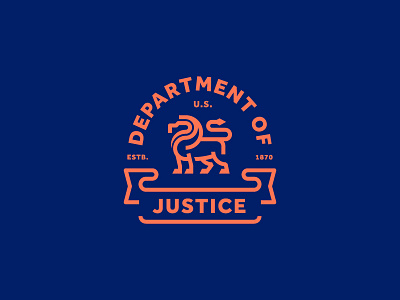 Department of Justice animal badge banner justice law line lion seal shield type