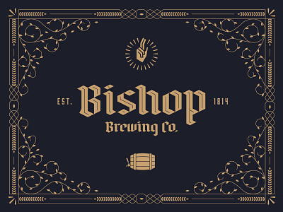 Bishop Brewing Co. barrel beer bishop border brand branding brew brewery brewing flourish logo ornament ornate pope typography wordmark
