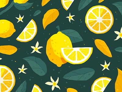 Lemon Pattern floral flowers foliage fruit illustration leaves lemon pattern