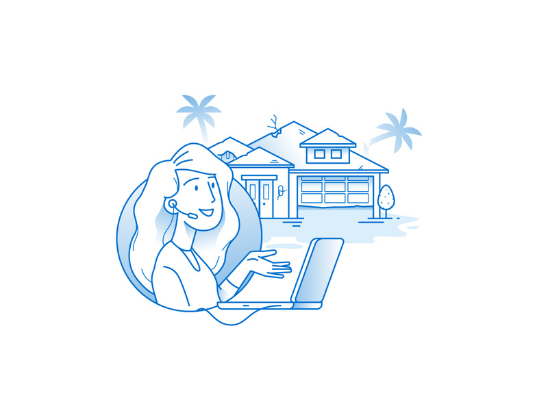 Insurance web illos palm florida suburb gradient line flood house customer service insurance