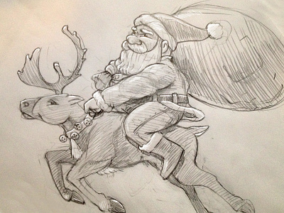 Santa Sketch bells christmas holiday illustration pencil reindeer santa sketch