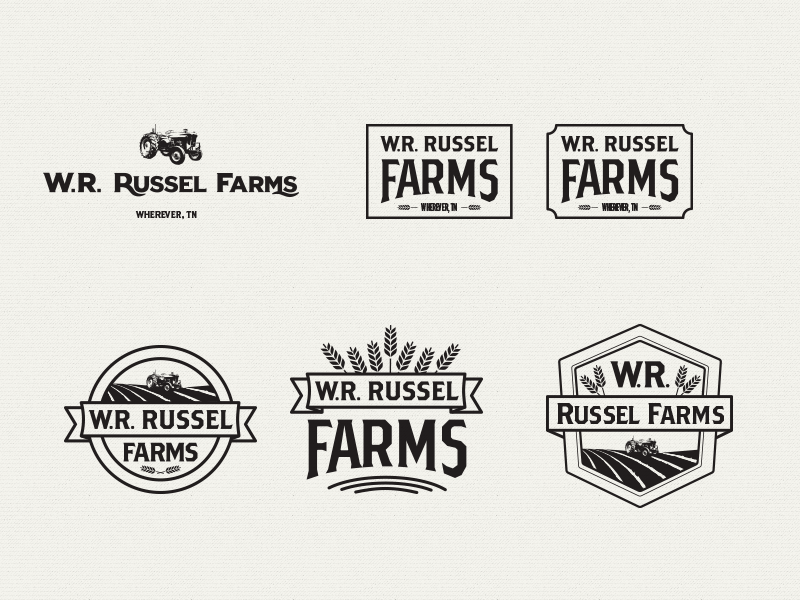 WR Russel Farms gif custom farm logo tractor type vintage wheat