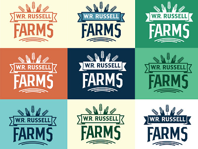 WR Russell Farms custom farm logo type vintage wheat