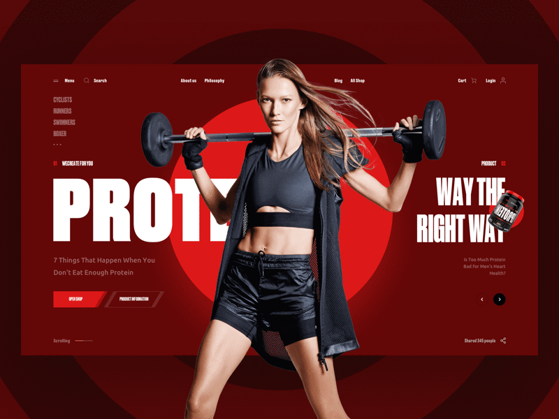 Protein sport shop design girl interface sport ui ux web