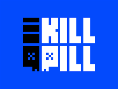 Kill Pill - logo exploration black black white blue branding design fictional idea kill pill logo pixel skull