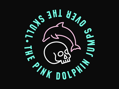 The pink dolphin jumps over the skull. branding design graphic design illustration insignias noir vector